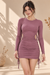 Dusty Mauve Ruched Side-Tie Cut-Out Full Sleeve Mini Dress for Women