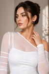 White One-Shoulder Ruched Powernet Mini Dress