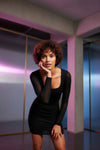 Black Square Neck Ruched Bodycon Mini Dress