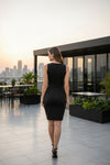 Classic Black Wrap-Style Ruched Lycra Bodycon Dress
