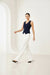 Navy Blue Sleeveless Tailored Button Front Top