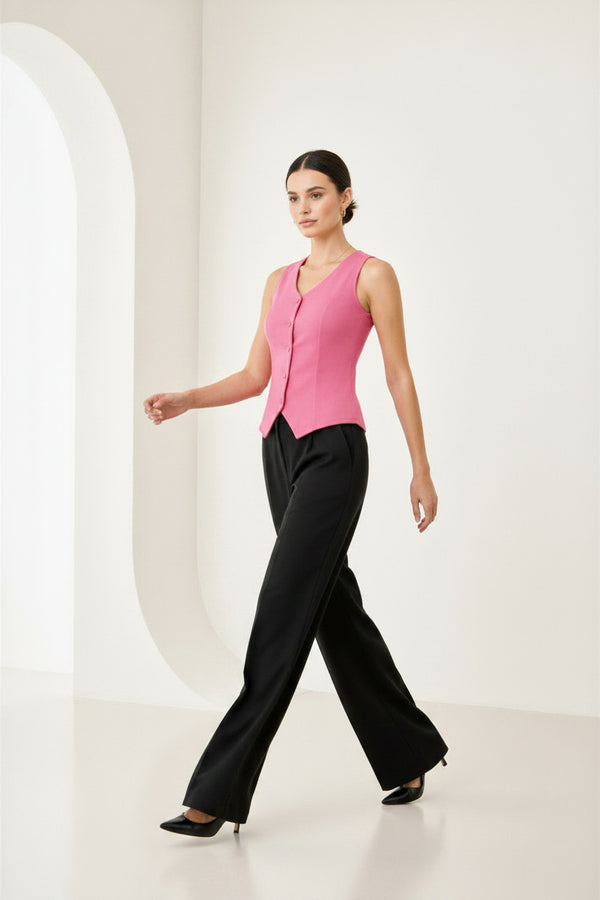 Pink Sleeveless Button Front Waistcoat Top