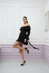 Black Off-Shoulder Ruffle Layered Mini Dress