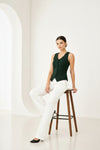 Forest Green Sleeveless Tailored Button Front Top