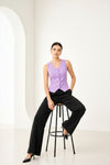 Purple Sleeveless Tailored Button Front Top