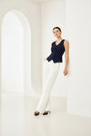 Navy Blue Sleeveless Tailored Button Front Top