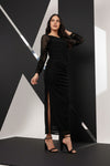 Black Ruched Side Slit Maxi Dress