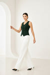 Forest Green Sleeveless Tailored Button Front Top