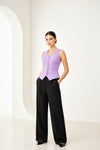 Purple Sleeveless Tailored Button Front Top