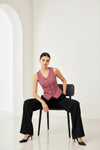 Peach Sleeveless Tailored Button Front Top