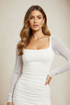 White Square Neck Ruched Maxi Dress with Side Slit