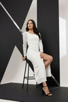 White Ruched Side Slit Maxi Dress