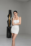White Ruched Halter Neck Mini Bodycon Dress