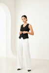 Black Sleeveless Tailored Button Front Top