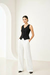 Black Sleeveless Tailored Button Front Top