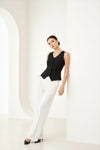 Black Sleeveless Tailored Button Front Top
