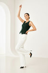 Forest Green Sleeveless Tailored Button Front Top