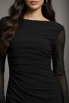 Black Asymmetrical Ruffle Hem Bodycon Midi Dress