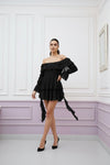 Black Off-Shoulder Ruffle Layered Mini Dress