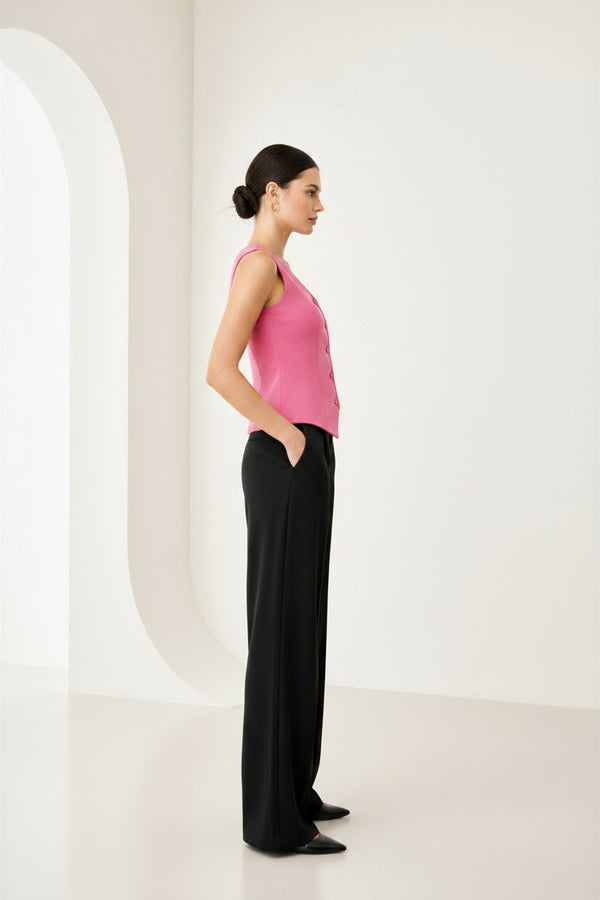 Pink Sleeveless Button Front Waistcoat Top