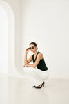Forest Green Sleeveless Tailored Button Front Top