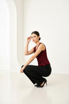 Maroon Sleeveless Tailored Button Front Top