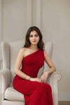 Red One Shoulder Midi Dress for Women