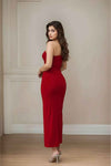 Red One Shoulder Midi Dress for Women