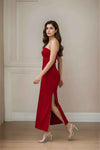 Red One Shoulder Midi Dress for Women