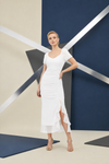 White Ruched Wrap Midi Dress