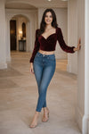 Maroon Velvet Crop Top for Women - GARMENT2FASHION
