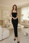 Square-Neck Bodycon Maxi Dress for Women (Red & Black) - GARMENT2FASHION