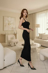 Square-Neck Bodycon Maxi Dress for Women (Red & Black) - GARMENT2FASHION