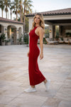 Red Halter Neck Bodycon Maxi Dress for Women