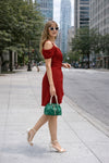 Red Cold Shoulder Wrap Mini Dress for Women