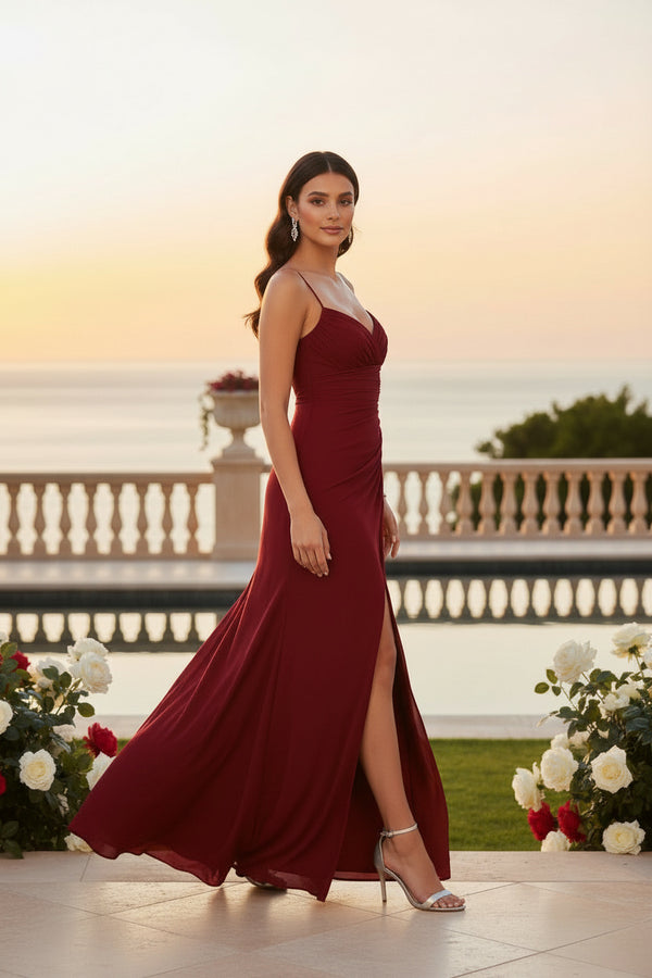 Wine Red Women’s Sleeveless Evening Gown - GARMENT2FASHION