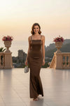 Espresso Brown Satin Ruched Mermaid Evening Gown