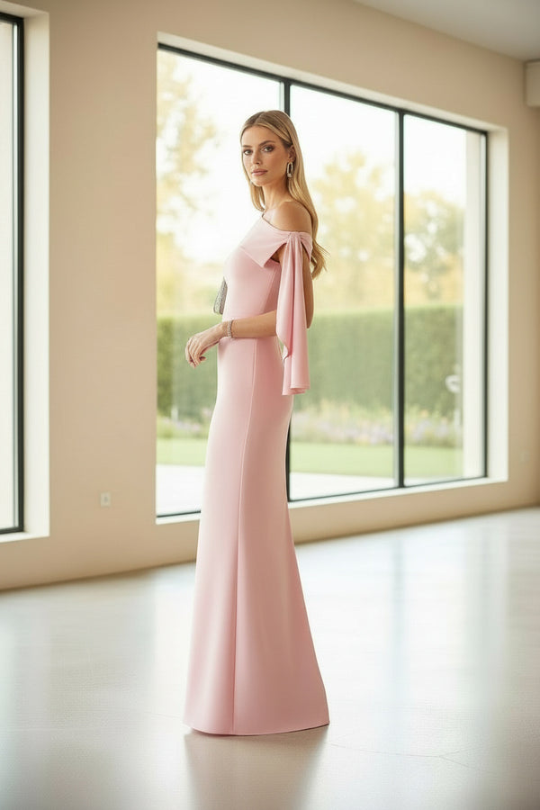 Blush Pink One-Shoulder Lycra Bodycon Maxi Dress
