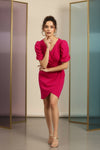Hot Pink Puff Sleeve Tulip Wrap Mini Dress