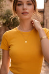 Mustard Yellow Ribbed Crew Neck T-shirt