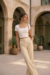 White Square Neck Crop Top – Slim Fit Ribbed Casual Top