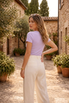 Lavender Fitted Crew Neck Basic Top – Soft Stretch Everyday Tee