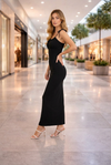 Black Ruched Strap Maxi Bodycon Dress – Slim Fit Elegant Party Dress