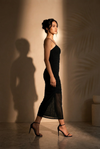 Black Ruched Mesh Slip Maxi Dress