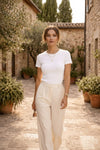 Classic White Ribbed Crew Neck T-shirt