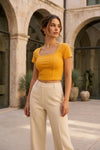 Mustard Yellow Square Neck Ribbed Crop Top