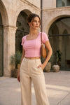 Women's Square Neck Ribbed Fitted Crop Top