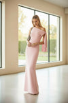 Blush Pink One-Shoulder Draped Evening Gown – Elegant Bodycon Maxi Dress
