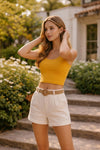 Mustard Yellow Ribbed Sleeveless Tank Top – Slim Fit Casual Summer Basic