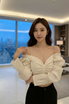 Off-White Sweetheart Neckline Puff Sleeve Crop Top - GARMENT2FASHION